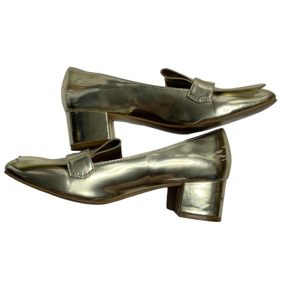 H&M Block Heel Fringe Loafers 38 US7 Gold Slip On Womens Shoes - Picture 6 of 10